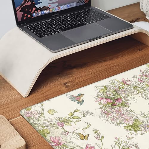 Floral Heart Pattern XXL Mouse Pad, Desk Mat with Non-Slip Base, Pink Keyboard Mat with Stitched Edges 35 x 15.8 inches - color: Floral Bow