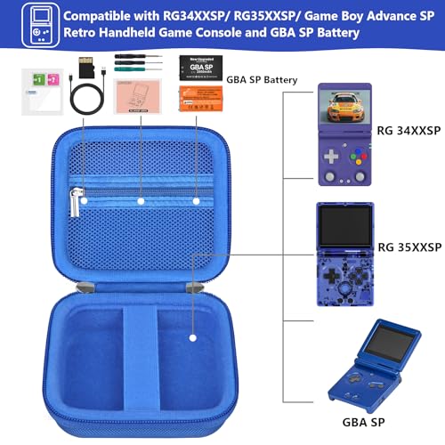 Supmay Hard Carrying Case for Anbernic RG Rotate/ RG34XXSP/ RG35XXSP Retro Handheld Game Console/ Game Boy Advance SP, Retro Game Travel Storage Holder with Mesh Bag for Battery, USB Cable, Blue - color: Blue