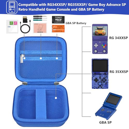 Supmay Hard Carrying Case for Anbernic RG Rotate/ RG34XXSP/ RG35XXSP Retro Handheld Game Console/ Game Boy Advance SP, Retro Game Travel Storage Holder with Mesh Bag for Battery, USB Cable, Blue - color: Blue