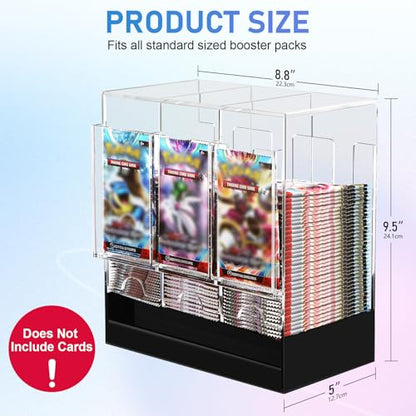 CHEPULA 3-Slot Booster Pack Dispenser, Card Dispenser Storage, Acrylic Booster Box for Trading Card/Sports Booster Packs (4mm Thick)