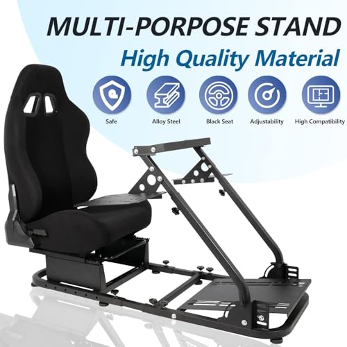Minneer Foldable Racing Flight Simulation Cockpit with Black Seat Fit for Logitech X56 X52 G920,for Thrustmaster T248,for Fanatec,Double Levers Gaming Wheel,Stand Wheel Pedal & Handbrake Not Included