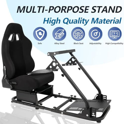 Minneer Foldable Racing Flight Simulation Cockpit with Black Seat Fit for Logitech X56 X52 G920,for Thrustmaster T248,for Fanatec,Double Levers Gaming Wheel,Stand Wheel Pedal & Handbrake Not Included
