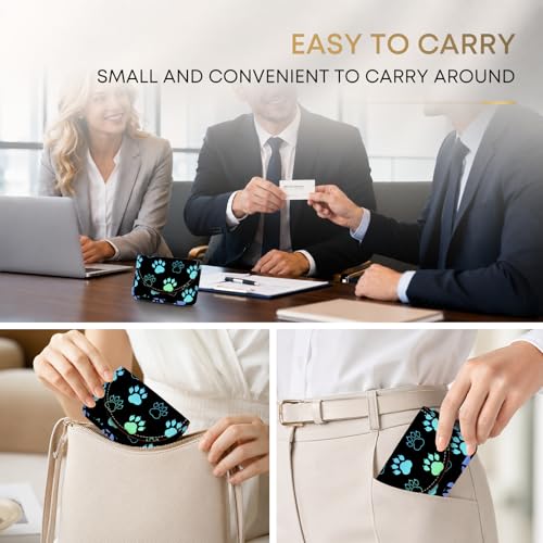 Business Card Holder，PU Leather Business Card Case Wallet Dog Paw | Pocket Travel Name Card Case for Men and Women Gift，Portable Magnetic Business Card Carrier for Purse - color: Dog Paw