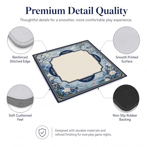 Blue Floral Mahjong Mat,Non Slip American Mah Jongg Table Mat | 32in soft neoprene mah jongg mat reduces tile noise protects tabletops & packs easily for game nights or a thoughtful gift - color: 017
