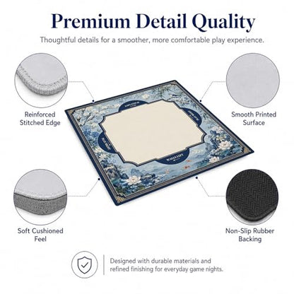 Blue Floral Mahjong Mat,Non Slip American Mah Jongg Table Mat | 32in soft neoprene mah jongg mat reduces tile noise protects tabletops & packs easily for game nights or a thoughtful gift - color: 017