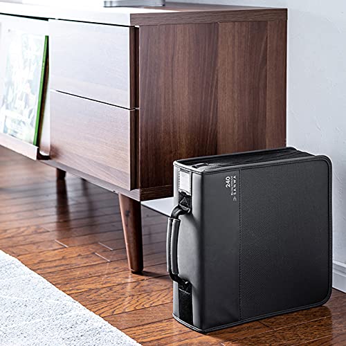SANWA 240 Capacity CD Case, DVD Blu Ray Case Holder with Handle & Zippers | Hardshell CD Binder Storage Box, Portable, Dust & Scratch-proof, Movie Music Media Disc Wallet, for Home, Office, Car, Black - size: 240