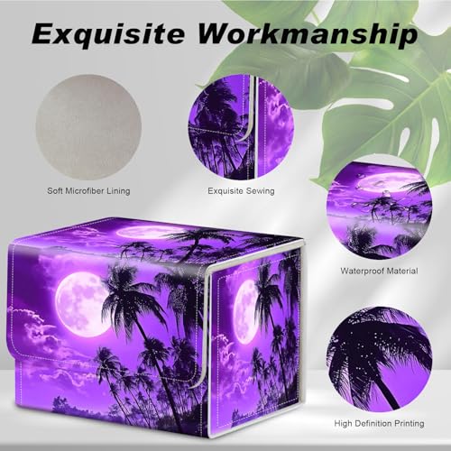 Magnetic Closure TCG Deck Box Portable Card Holder Trading Card Deck Box | PU Leather Collectible Card Case Game Trading Card Deck Box Storage Scratch Resistant Lining, A Purple Moon Sky - color: A Purple Moon Sky