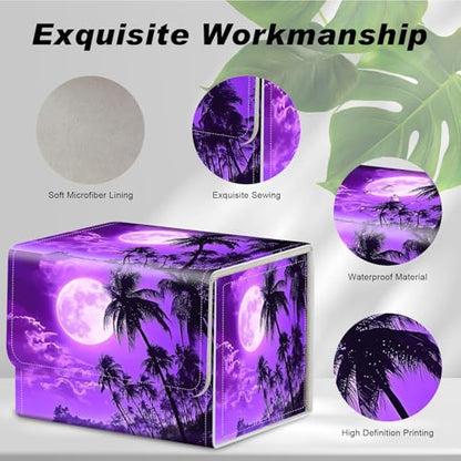 Magnetic Closure TCG Deck Box Portable Card Holder Trading Card Deck Box | PU Leather Collectible Card Case Game Trading Card Deck Box Storage Scratch Resistant Lining, A Purple Moon Sky - color: A Purple Moon Sky