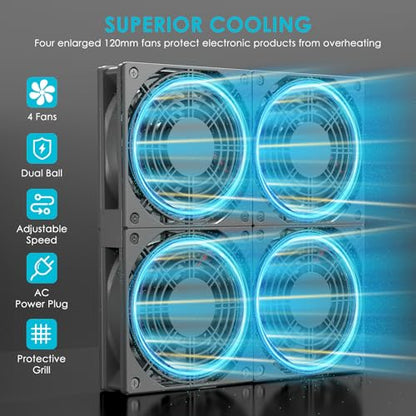 Router TV Box Mac mini DVR Xbox Receiver Cabinet Variable Cooling Fan, 12V 4X 120mm Computer Fan with Speed Controller Dual Ball Bearing - size: 9.5x9.5in cooling pad