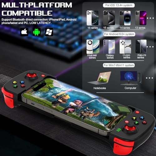 arVin Mobile Gaming Controller for Android iPhone iOS PC, Bluetooth Phone Controller for iPhone 17/16/15/iPad/Galaxy S25/S24/Tablet, Wireless Gamepad Joystick Play CODM/Genshin/Roblox-with Back Button - color: Black