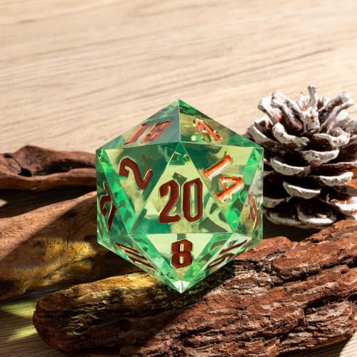 55mm 20 Sided DND Dice, Giant D20 D&D Polyhedral Dice Large D20 with Die Gift Box for D&D, RPG Table Games (Transparent Green) - color: Transparent Green Gold Number