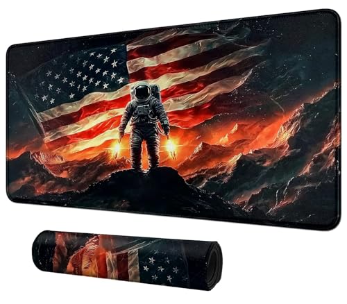 American Flag and Astronaut for MTG & TCG Playmat Mouse Pad,BFDHGQZC 24" x 14" Game Mat for MTG/RPG/CCG Trading Card Game Playmats Table Mat Perfect for Card Games Video Games Computer Office - color: American Flag and Astronaut