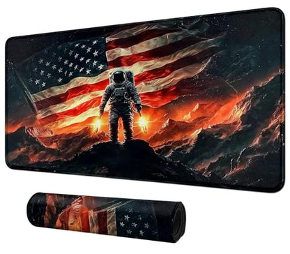 American Flag and Astronaut for MTG & TCG Playmat Mouse Pad,BFDHGQZC 24" x 14" Game Mat for MTG/RPG/CCG Trading Card Game Playmats Table Mat Perfect for Card Games Video Games Computer Office - color: American Flag and Astronaut