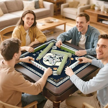 Mahjong Mat for Table with Carrying Bag & 3 Dice, Black 31.5"x31.5" Square Rubber Mahjong Table Cover, Non-Slip & Noise Reduction Gaming Mat for Mah Jongg, Poker, Dominoes & Tile Games - color: Black