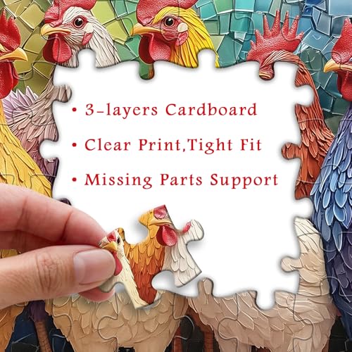 PICKFORU Colorful Roosters Puzzles for Adults 1000 Pieces, Mosaic Farm Chicken Jigsaw Puzzles 1000 Pieces, Difficult Art Animal Puzzle - style: Colorful Roosters