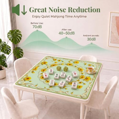 Green Mahjong Mat for Table & 50PCS Stickers| Carrying Bag, Heavy Floral Mahjong Mats& 2 Dices, Noise Reduction Non Slip Foldable, 31.5x31.5 Game Table Cover, for Playing Card, Board Tile Games - color: Green