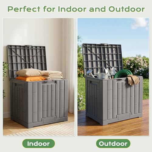 Jocoevol Deck Box 30 Gal, UV Resistant & Waterproof Outdoor Storage Box with Lock, Easy Assemble Storage Bins Container for Pool Patio Garden - size: 30Gal