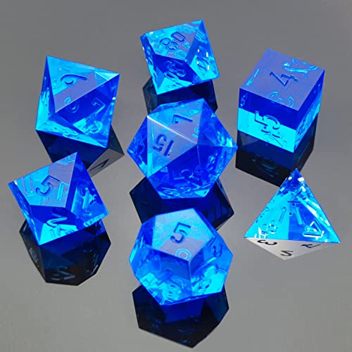 Bescon Crystal Clear (Unpainted) Sharp Edge DND Dice Set of 7, Razor Edged Polyhedral D&D Dice Set for Dungeons and Dragons Role Playing Games, Sapphire Color - color: Sapphire
