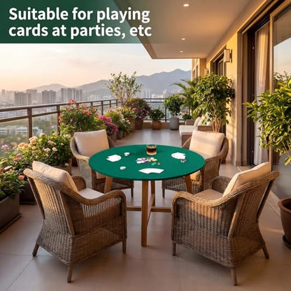 Newwiee Green 36 Inch Felt Card Game Tablecover Round 36in to 48in Tablecloth Poker Table Cover Round Elastic Table Mat for Playing Cards Mahjong - color: Green