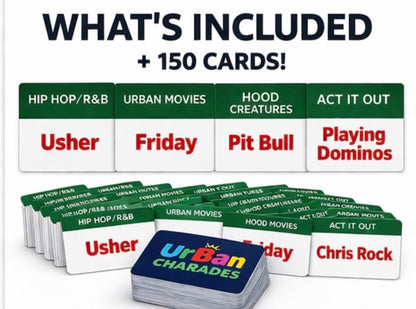 Party Game – 150 Funny Guessing Cards for Adults, Teens & Families | Hip Hop, Urban Movies, Famous People, Hood Slang & Act It Out | Black Card Game for Game Night