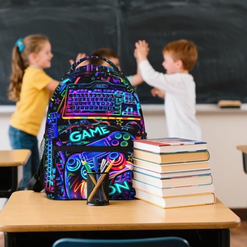 Gamepad School Backpack for Boys Video Game Boys Backpack for Kids Children Teens Elementary Middle School Students Bookbag Ages 6-18 Lightweight Adjustable Back Pack - color: Game on