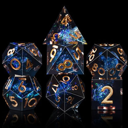 AUSTOR 7-Die DND Dice Set Handmade Sharp Edge Polyhedral Dice for Dungeons and Dragons RPG MTG Table Games（Dark Star） - color: Dark Star