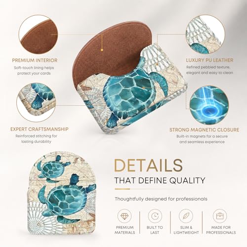 Business Card Holder，PU Leather Business Card Case for Purse，Pocket Travel Name Card Case Holder Wallet for Men Gift，Portable Magnetic Business Card Carrier Sea Turtle - color: Sea Turtle