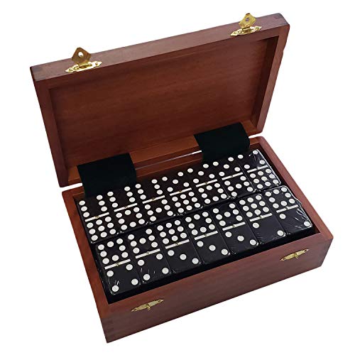 Marion Double 9 Domino Set (55 Tiles) Jumbo Tournament Professional Size with Spinners in Dovetailed Sheesham Wood Box (Black) - color: Black