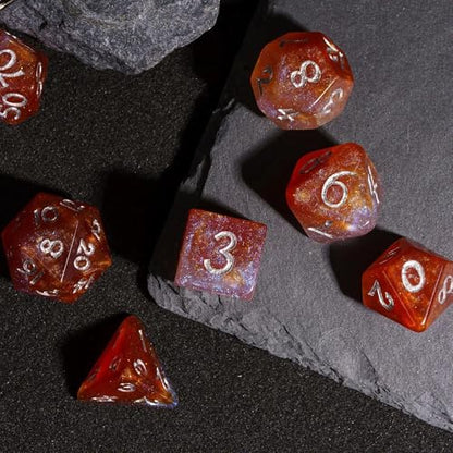 Glitter DND Dice Set Brown Polyhedral Dice for D&D Tabletop Games | Leather Storage Bag, DM Gift, for Dungeons and Dragons Role Playing Games - color: Glitter-brown
