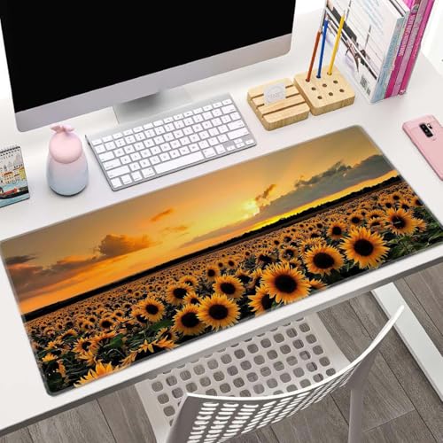 Sunflower Field Extended Big Mouse Pad Large,XL Gaming Mouse Pad Desk Pad,31.5x11.8inch Long Computer Keyboard Mouse Mat Mousepad with 3mm Non-Slip Base and Stitched Edge for Home Office Work - color: Sunflower Field