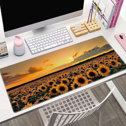 Sunflower Field Extended Big Mouse Pad Large,XL Gaming Mouse Pad Desk Pad,31.5x11.8inch Long Computer Keyboard Mouse Mat Mousepad with 3mm Non-Slip Base and Stitched Edge for Home Office Work - color: Sunflower Field