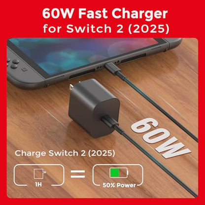 2-Pack Charger for Nintendo Switch 2-20V 3A 60W AC Adapter Fast Charging with 5ft USB C Cable - Compatible with Switch/OLED/Lite/Steam Deck - Support 4K TV Mode - Original Quality - size: 2Pack 5FT