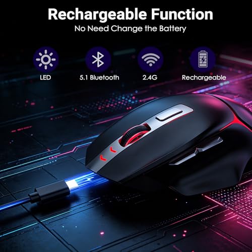 GAMCATZ Bluetooth Wireless Gaming Mouse,12500 DPI RGB Ergonomic Mouse with Tri-Mode (2.4G/USB-C/Wired), Rechargeable Gamer Mice for Computer, Mac, iPad, Laptop & PC (Black) - color: Black