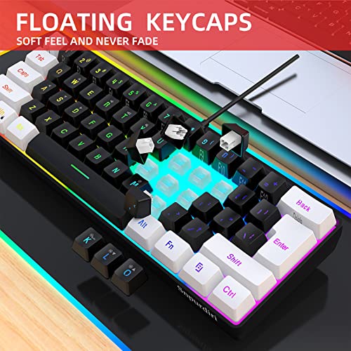 Snpurdiri 60% Wired Gaming Keyboard, Small RGB Backlit Membrane Gaming Keyboard, Ultra-Compact Mini Waterproof Keyboard for PC Computer Gamer White and Black - color: White and Black
