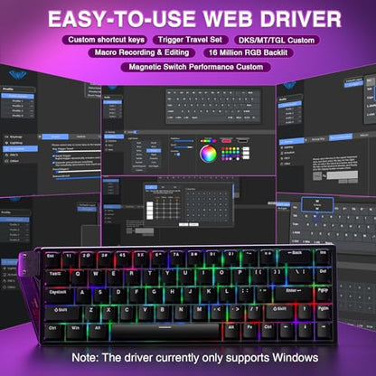 AULA WIN68 HE Mechanical Gaming Keyboard 60%, Hall Effect Magnetic Switch, Fast Trigger Mode Adjustable Actuation, 8000Hz Polling Rate, RGB Backlit, Wired Black Keyboard for Laptop/PC Gamer - color: Black-standard version