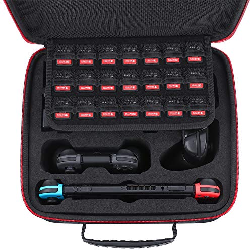 Travel Carrying Case Compatible with Nintendo Switch & Switch OLED Model | Protective Bag Holds Switch Console, 21 Games, Dock, Pro Controller, Joy-con Grip, Power Adpater, Cables, Accessories