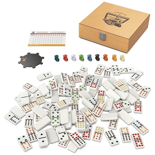Spin Master Games Yellowstone Mexican Train Dominoes Classic Game | Fun Family Game, Yellowstone Themed Trains, Includes 91 Double-12 Dominoes & Wood Storage Case, 2-8 Players, Ages 8+