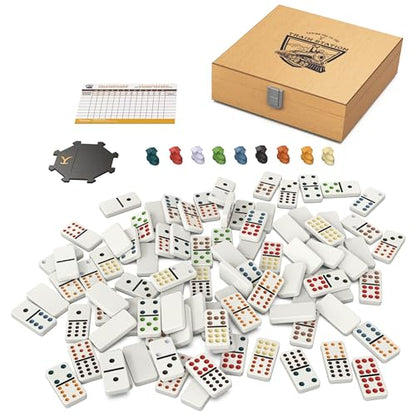 Spin Master Games Yellowstone Mexican Train Dominoes Classic Game | Fun Family Game, Yellowstone Themed Trains, Includes 91 Double-12 Dominoes & Wood Storage Case, 2-8 Players, Ages 8+