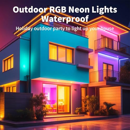 iNextStation RGB Neon LED Strip Lights 16.4FT 12V Flexible LED Rope Lights | IP65 Waterproof Color Changing Neon LED Lights Strip Multiple Modes Control with APP & Remote, Silicone LED Strip for Bedroom