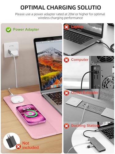 TopMade Mouse Pad with 15W Wireless Charging, XXL Large Leather Desk Mat, Waterproof Gaming Mousepad Home Office Desk Pad Protector, Computer Keyboard Pad, Mouse Mat for MacBook, PC, Laptop, Pink - color: Pink