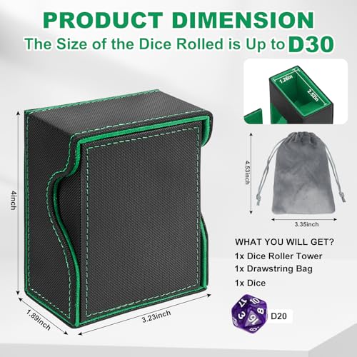 Dice Roller Tower, Magnetic Dice Tray for Rolling, Foldable Leather Dice Organizer Tower Fits for Dungeons & Dragons, MTG DM and Player, Black & Green - color: Black & Green, style: Style A