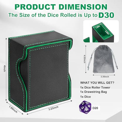 Dice Roller Tower, Magnetic Dice Tray for Rolling, Foldable Leather Dice Organizer Tower Fits for Dungeons & Dragons, MTG DM and Player, Black & Green - color: Black & Green, style: Style A