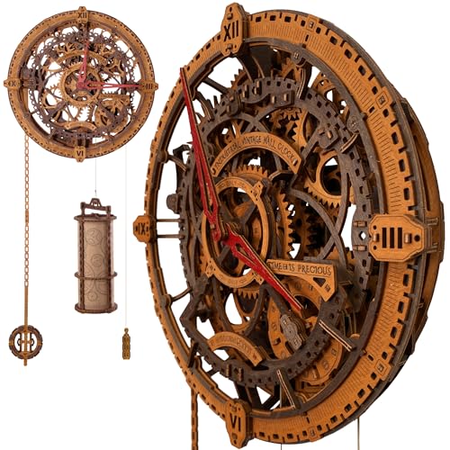 WOODEN.CITY Steampunk 3D Puzzle Clock – DIY Mechanical Wall Clock Kit for Adults – Unique Engineering Gift and Vintage Décor - 3D Wooden Puzzles for Adults - color: Vintage Wall Clock