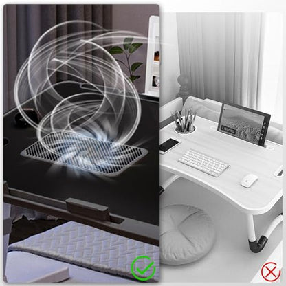 Adjustable Laptop Lap Desk with Cooling Fan USB Light for Adults 56 * 32cm,Black - color: Black+holder,56-32cm