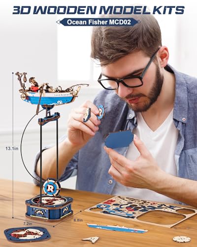 ROKR 3D Wooden Puzzles for Adults,Gravity Swing Ocean Fisher Model kit, 161Piece 3D Puzzles for Adults
