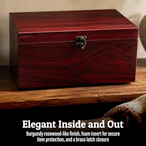 Sarge Rosewood Finish Large Gift Box, for Knives, Jewelry, Collectibles | foam-lined interior, brass latch, hinged lid, gift ready, knives, jewelry, watches, collectibles, 12.5" x 8.5" x 6"