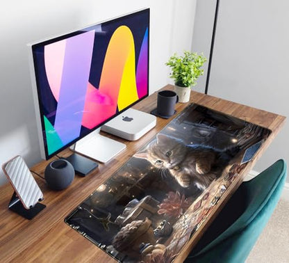 Lotus Cat XL Extended Large Gaming Mouse Pad - Black Magic Mystical Zone Gaming Desk Mat - Computer Laptop Keyboard and Mouse Mat Desktop Protector - 31.5 x 15.8 in - color: Witch Cat
