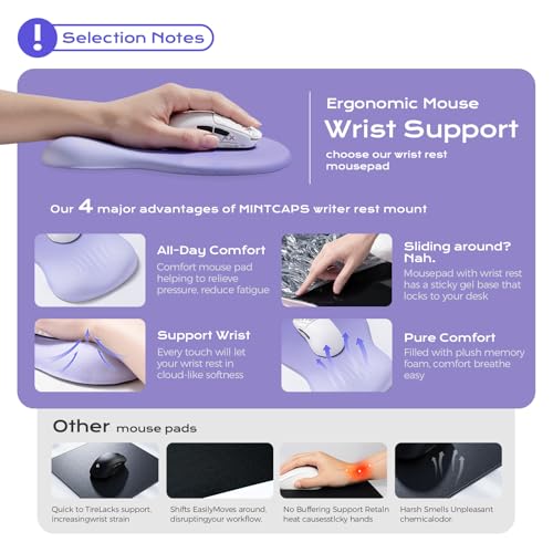 Ergonomic Mouse Pad with Wrist Rest - Purple Mousepad Wrist Support, Memory Foam with Massage Design Wrist Rest for Mouse - color: purple mouse wrist rest