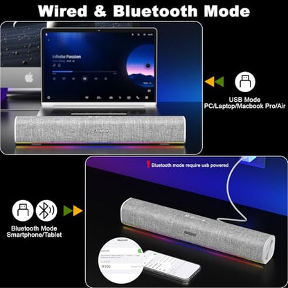 SOULION Computer Speakers for Desktop Monitor USB Plug & Play White | Dynamic LED Light, USB Plug & Play PC, Switch Button, Bluetooth 5.1, Clearly Sound, Breathable Material, Widely Application - color: White