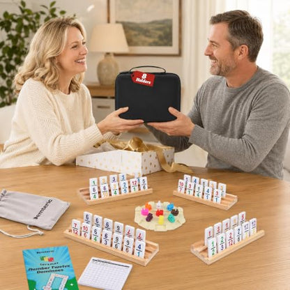 Mexican Train Dominoes Double 12, 91 Numbered Tiles, 8 Racks & Hub | Colorful Numbered Tiles, Wooden Racks, Center Hub, Portable Case, Great for Family Game Nights & Party Games - style: Double 12 Number + 8 Racks